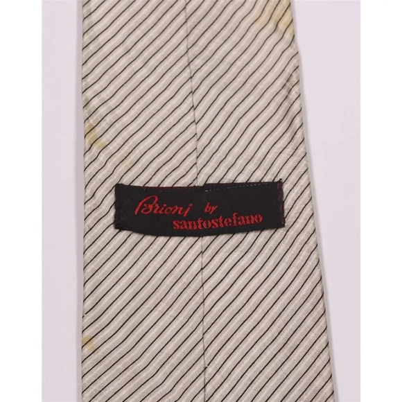Brioni by Santostefano Gray/Black/White Striped Floral Silk Handmade Necktie Tie - Picture 5 of 6